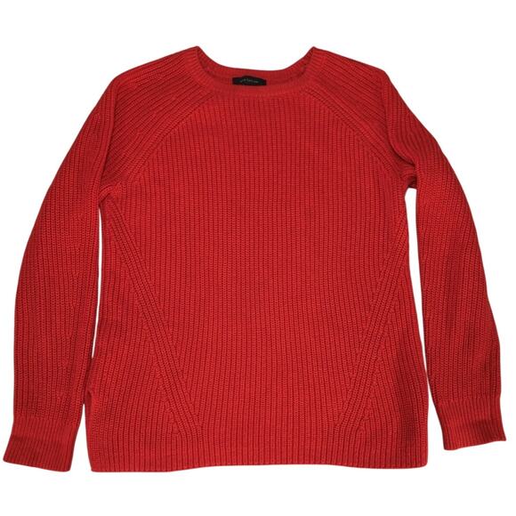 Ann Taylor Sweater L Womens Red Cotton Blend Cashmere Long Sleeve Crew Pullover - Picture 1 of 8